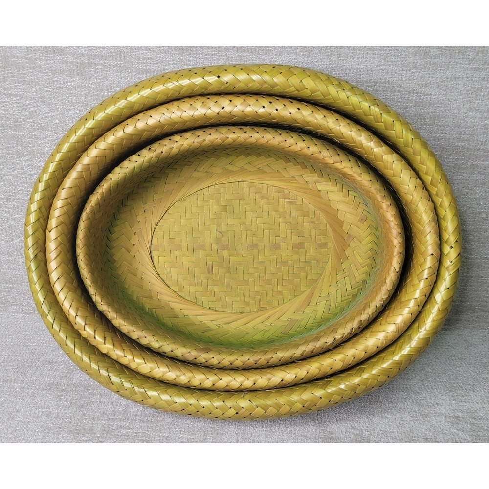 3 Crate & Barrel Bambu Bamboo Nesting Bowls Woven 11 1/2" x 14" Large Basket - Picture 1 of 12
